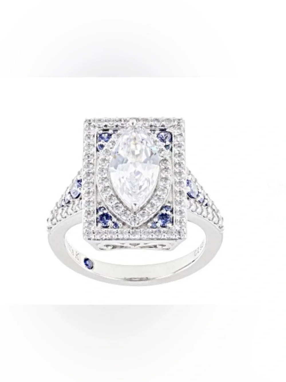 🌸JTV28 - Vanna K - Sterling Silver Marquise Cubic Zirconia & Blue Accent Ring💎🛍️